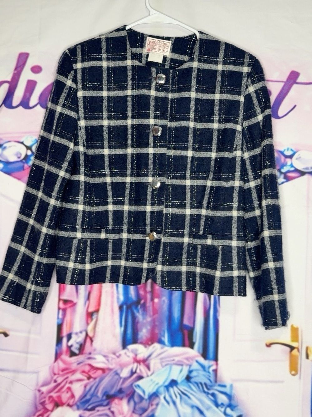 Vintage Pendleton Navy & White Plaid Button-Front Jacket